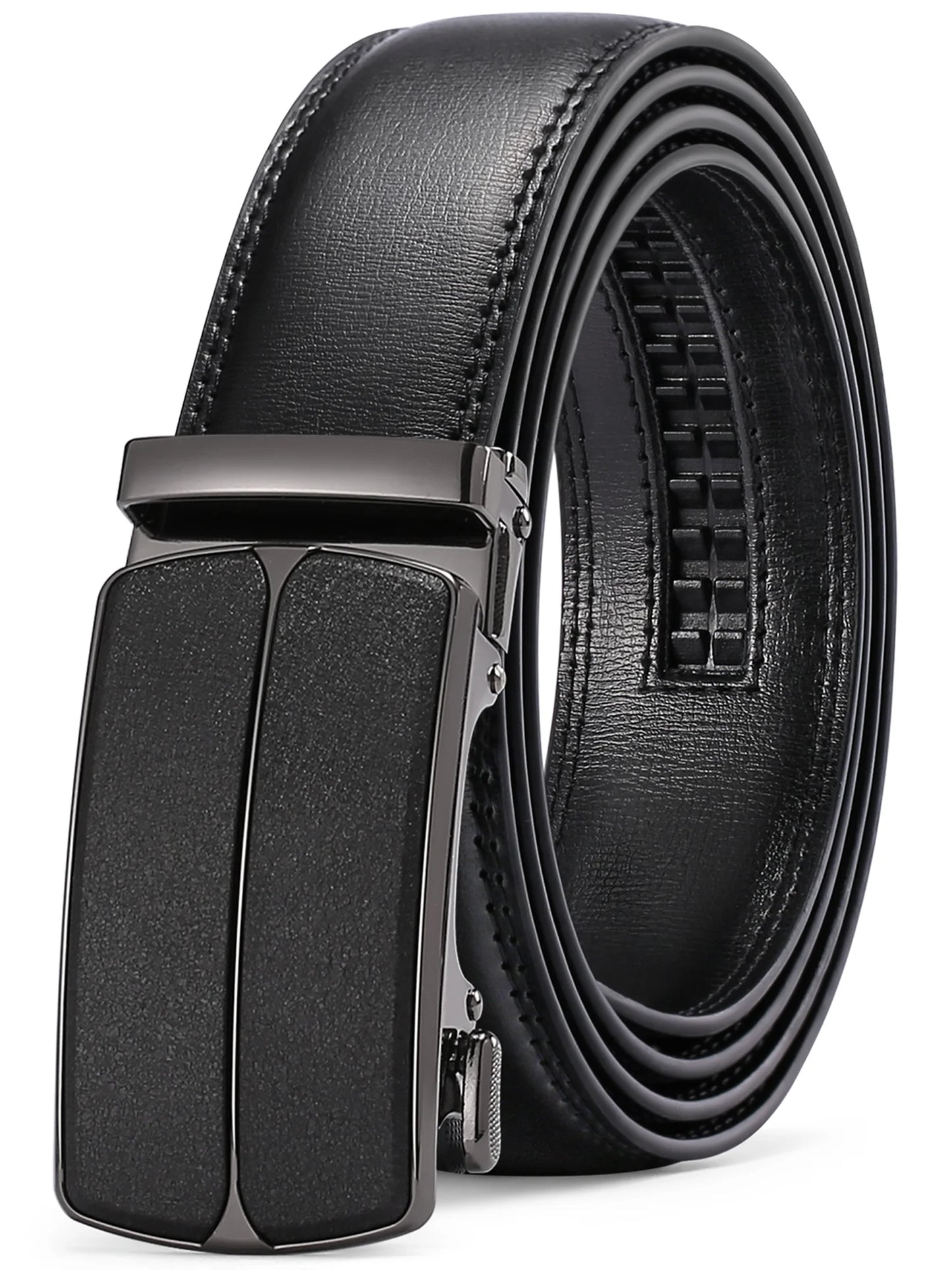 Men's Leather Belt with Automatic Ratchet Buckle Slide - Trim to Fit