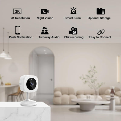 2K Security Camera, Night Vision WiFi Camera with Cloud/SD Recording