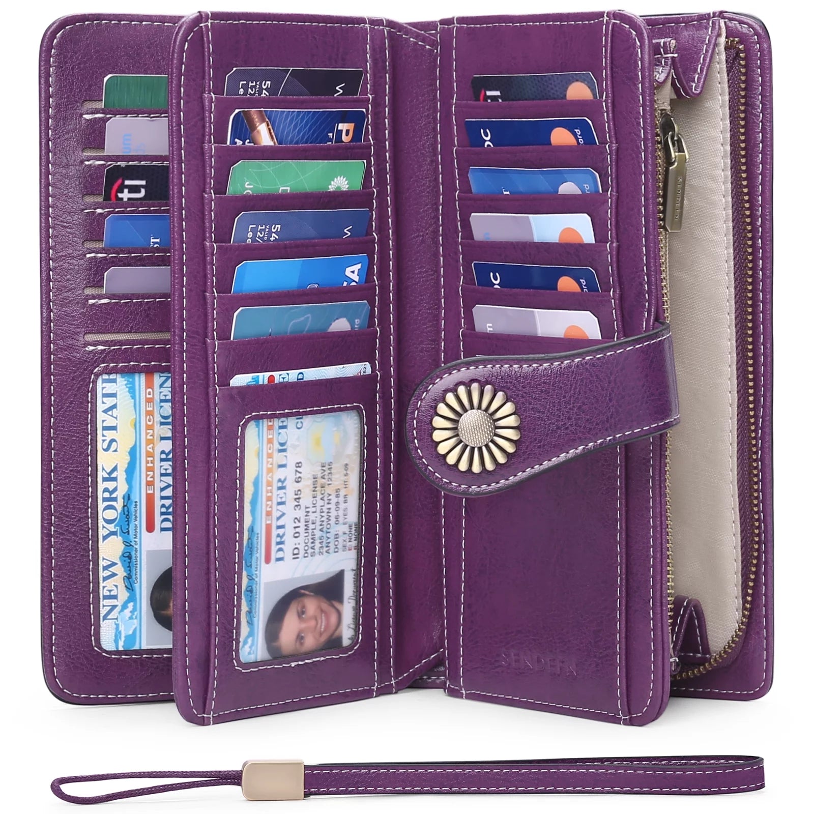 Genuine Leather Credit Card Holder with RFID Blocking Large Capacity Wristlet Wallet