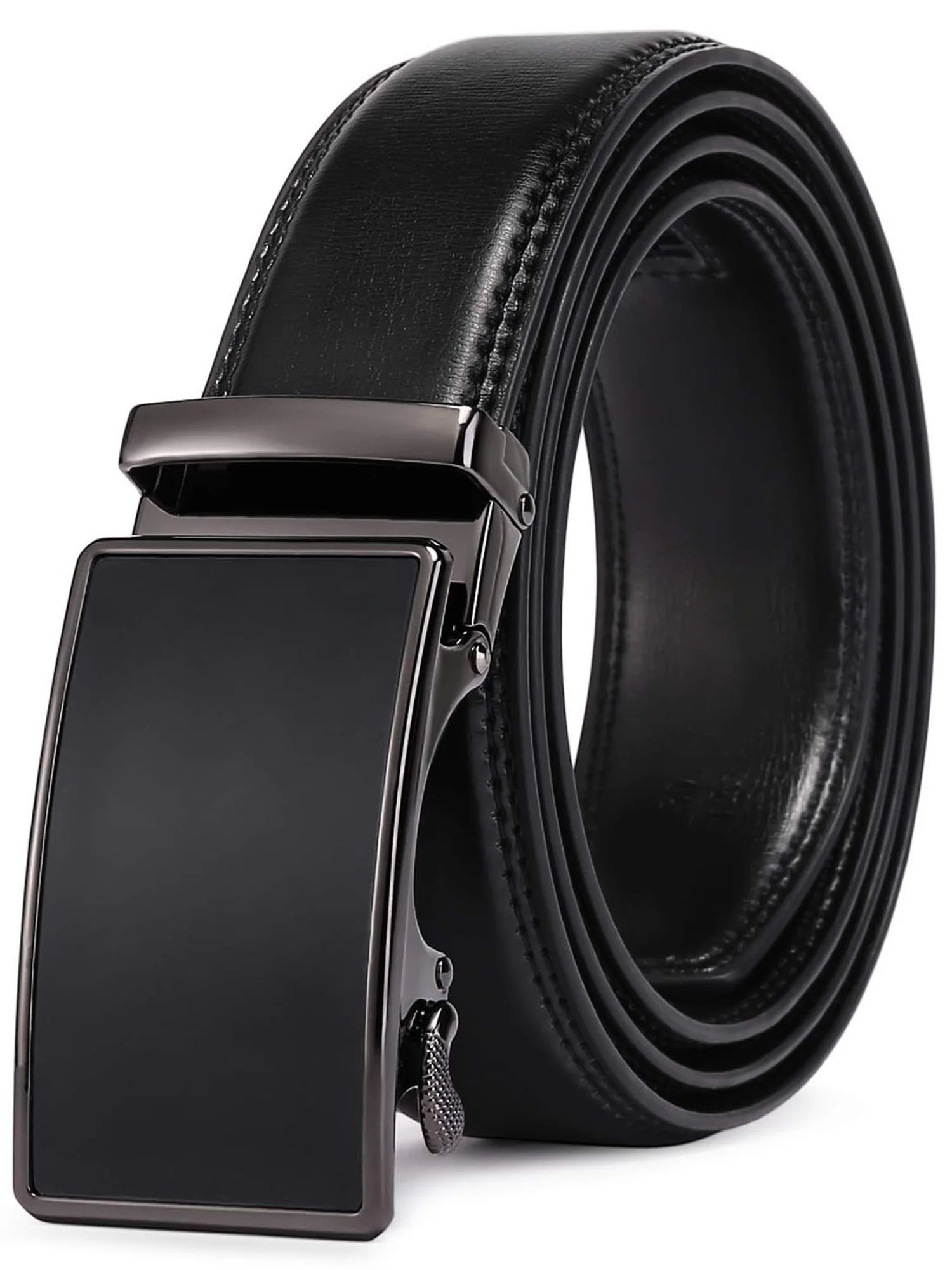 Men's Leather Belt with Automatic Ratchet Buckle Slide - Trim to Fit