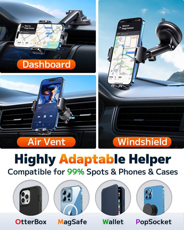 Universal Car Phone Holder Mount for Windshield, Dashboard, and Air Vent