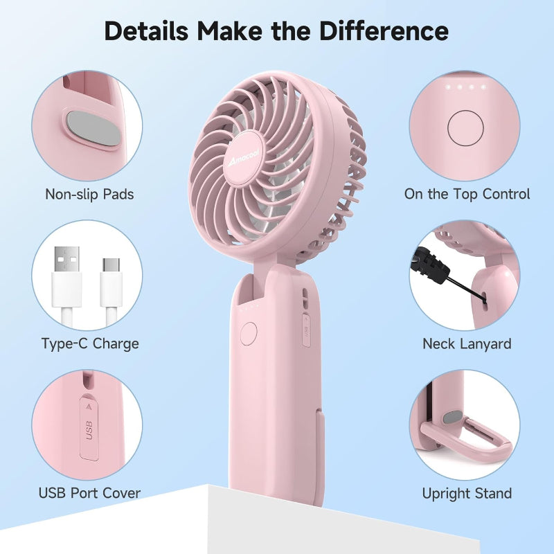 Portable Handheld Fan with Dual Motor, 4 Speeds, Foldable and Battery Operated