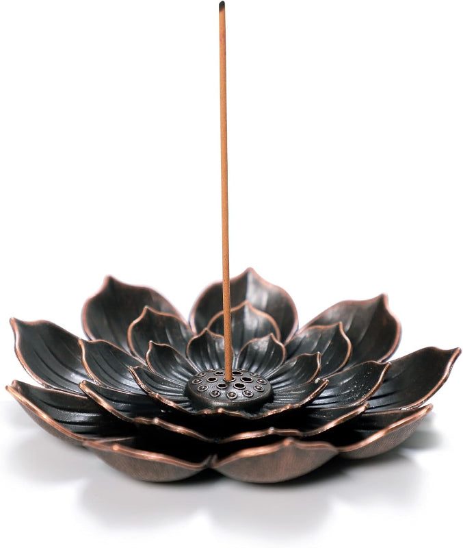 Brass Lotus Incense Burner with Detachable Ash Catcher for Stick Incense