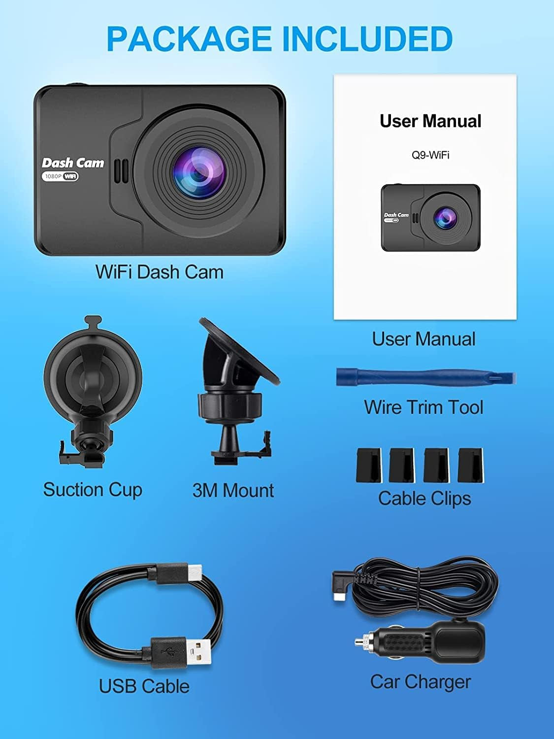 FHD 1080P Mini Dash Camera for Cars with WiFi, 2.45" IPS Screen, Night Vision, WDR, Loop Recording