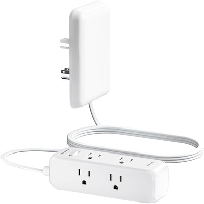 Flat Plug Power Strip Surge Protector with 6 Outlets and Extension Cord