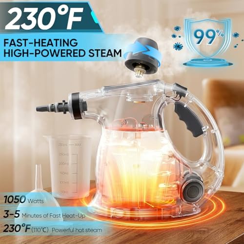 1050W Handheld Steam Cleaner with 230°F Pressurized Steam and 9 Multi-Surface Cleaning Accessories