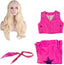 Women's Costume Dress Adult Pink Flare Pant Movie Heroine Cosplay Halloween Costume Accessories Wig