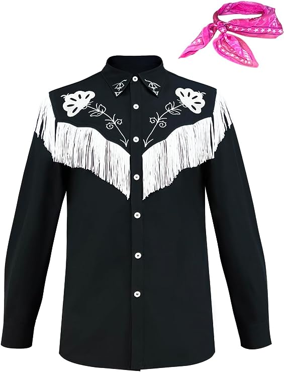 Ken Cowboy Costume With Scarf Western Long Sleeve Fringe Shirt Halloween Cosplay For Mens Boys