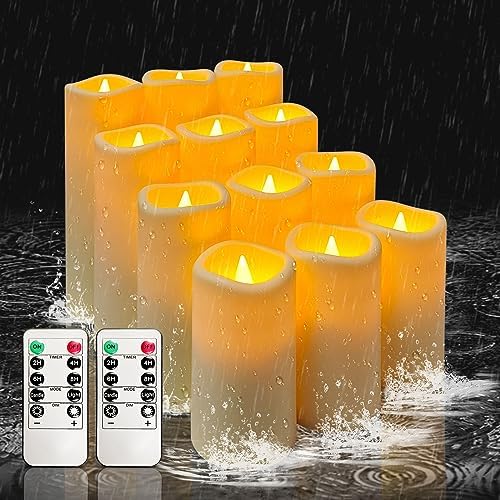 12-Pack Waterproof Outdoor Flameless LED Pillar Candles with Remote Control and Timer