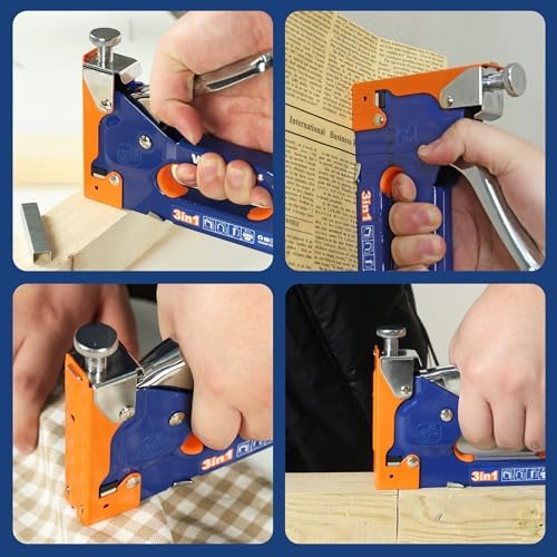 3-in-1 Heavy-Duty Staple Gun with 3,000 Staples, Adjustable Power and Manual Brad Nailer