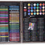 145 Piece Deluxe Art Set, Wooden Art Box & Drawing Kit with Oil Pastels, Crayons, Colored Pencils, Watercolor Cakes&  Brushes