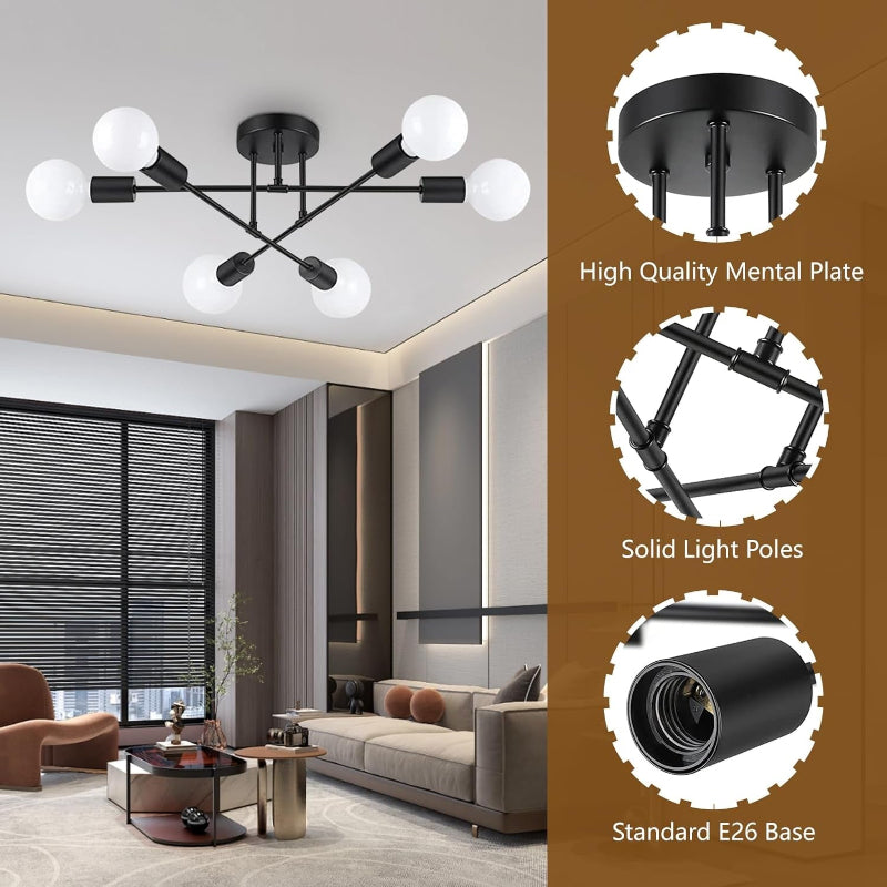 Miri - 6-Light Sputnik Ceiling Light Fixture, Modern Semi-Flush Mount 