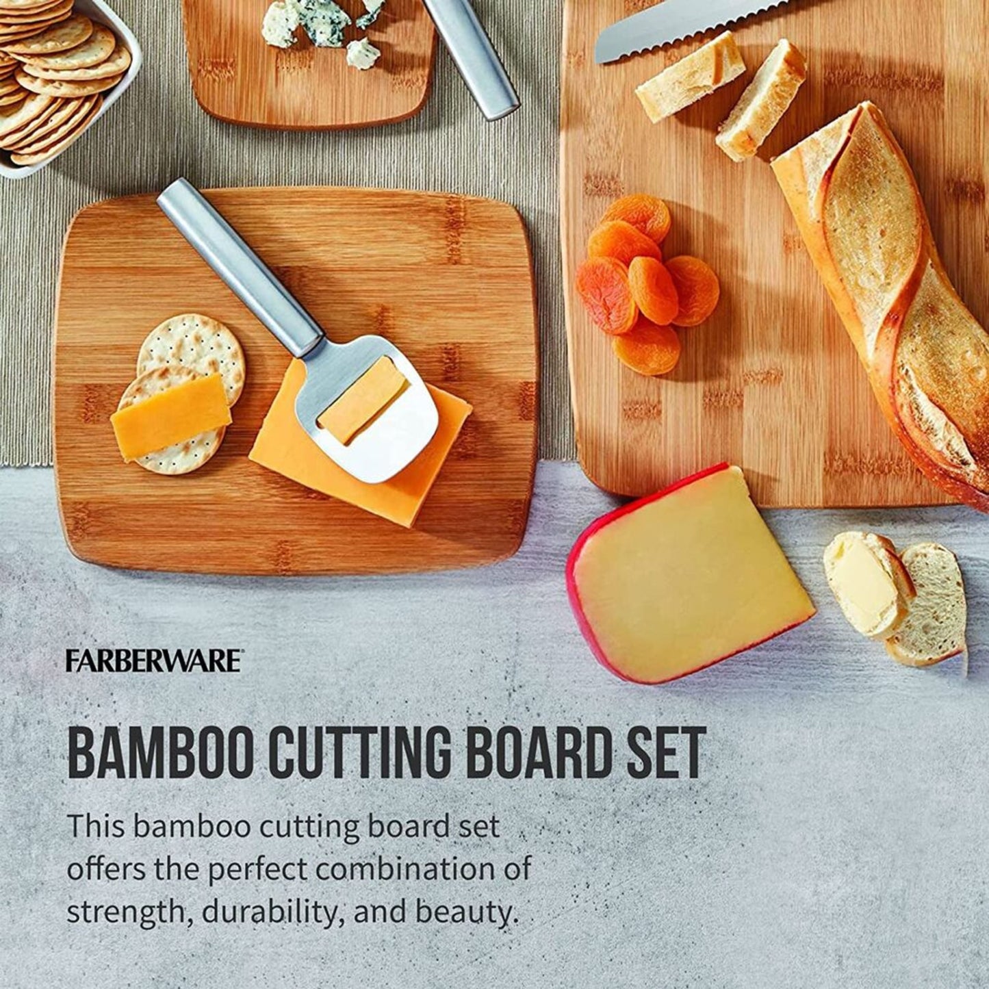 3-Piece Bamboo Wood Kitchen Cutting Board Set