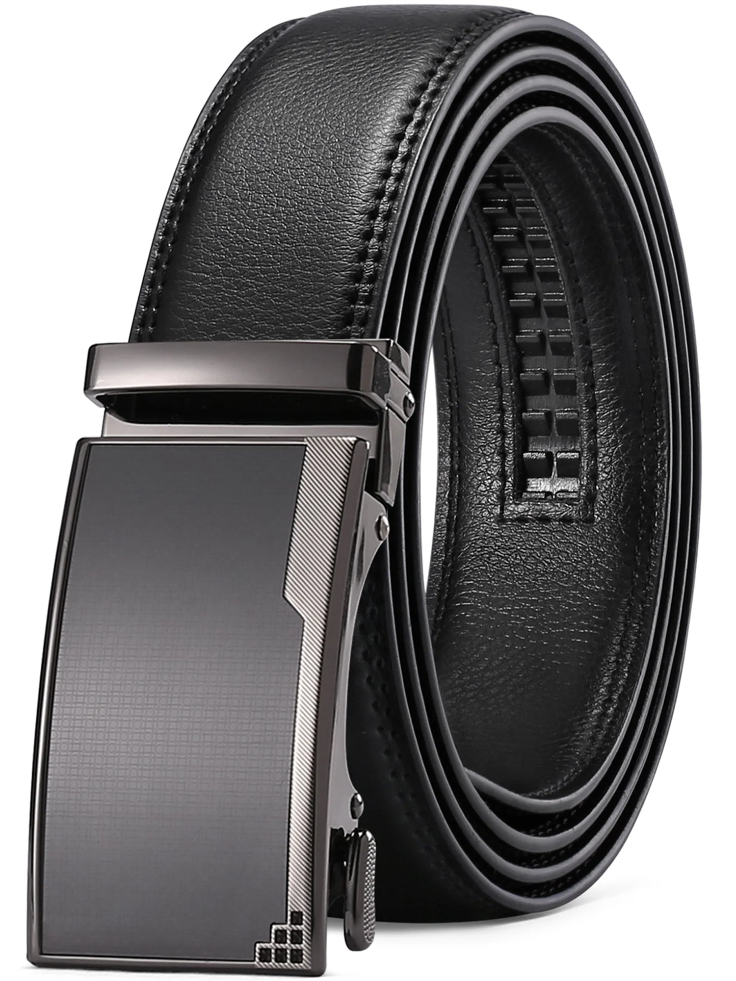 Men's Leather Belt with Automatic Ratchet Buckle Slide - Trim to Fit