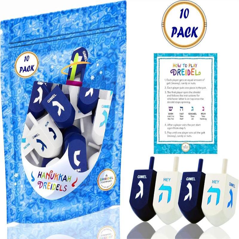 Let's Play The Hanukkah Game - Extra Large Blue & White Wood Dreidels