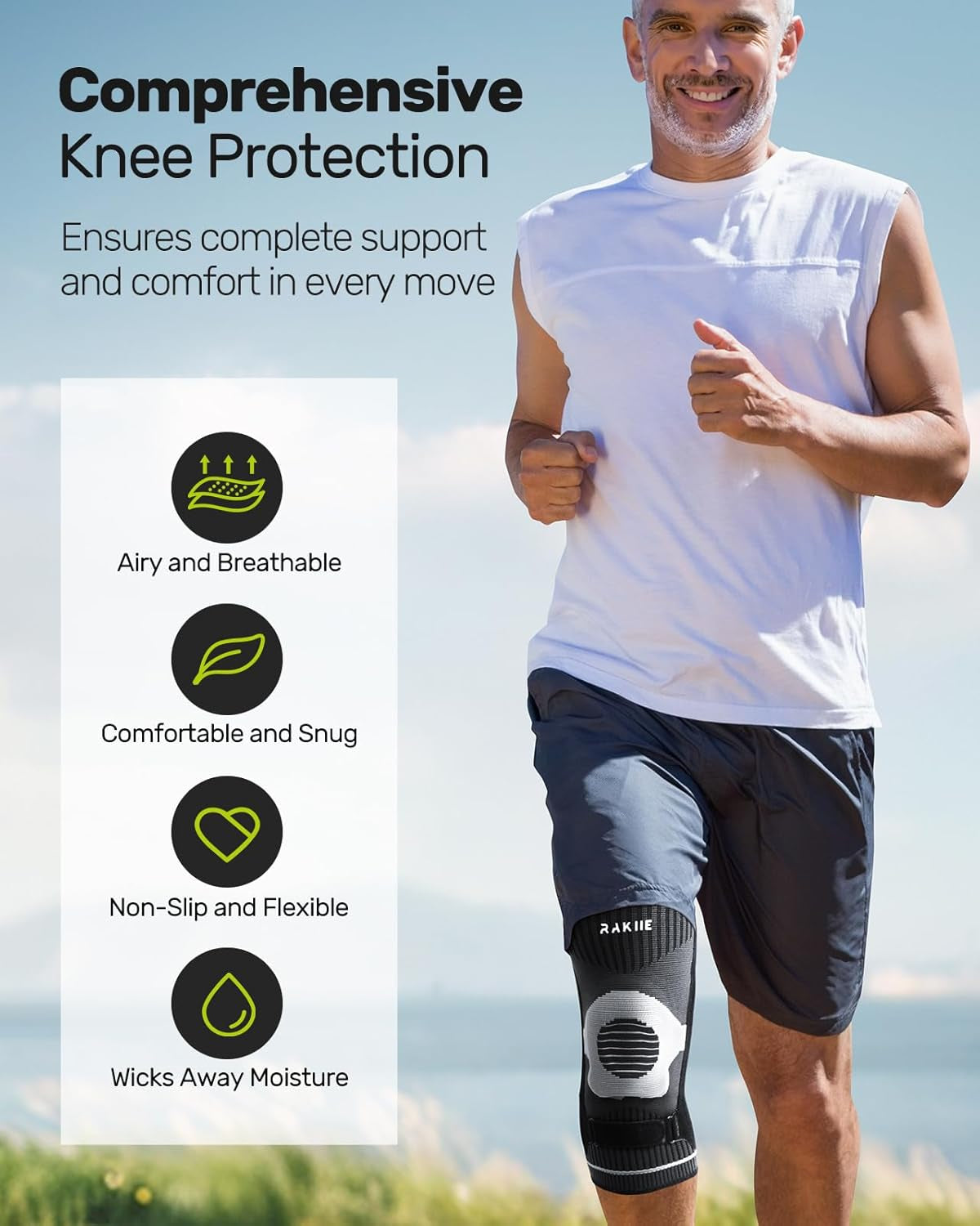 Knee Compression Sleeve with Patella Gel Pad and Side Stabilizers