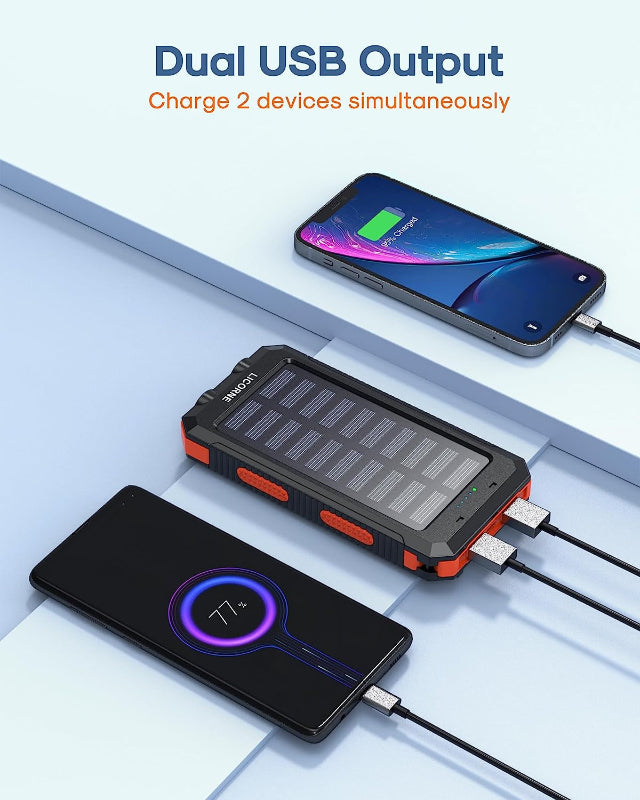 30000mAh Solar Power Bank with Fast Charging, Dual USB Ports, QC3.0