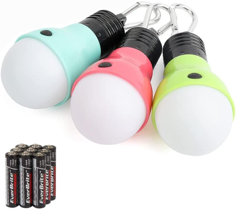 3-Pack Camping Lights - 3 Lighting Modes, Portable LED Bulbs, 3 x AAA Batteries Included