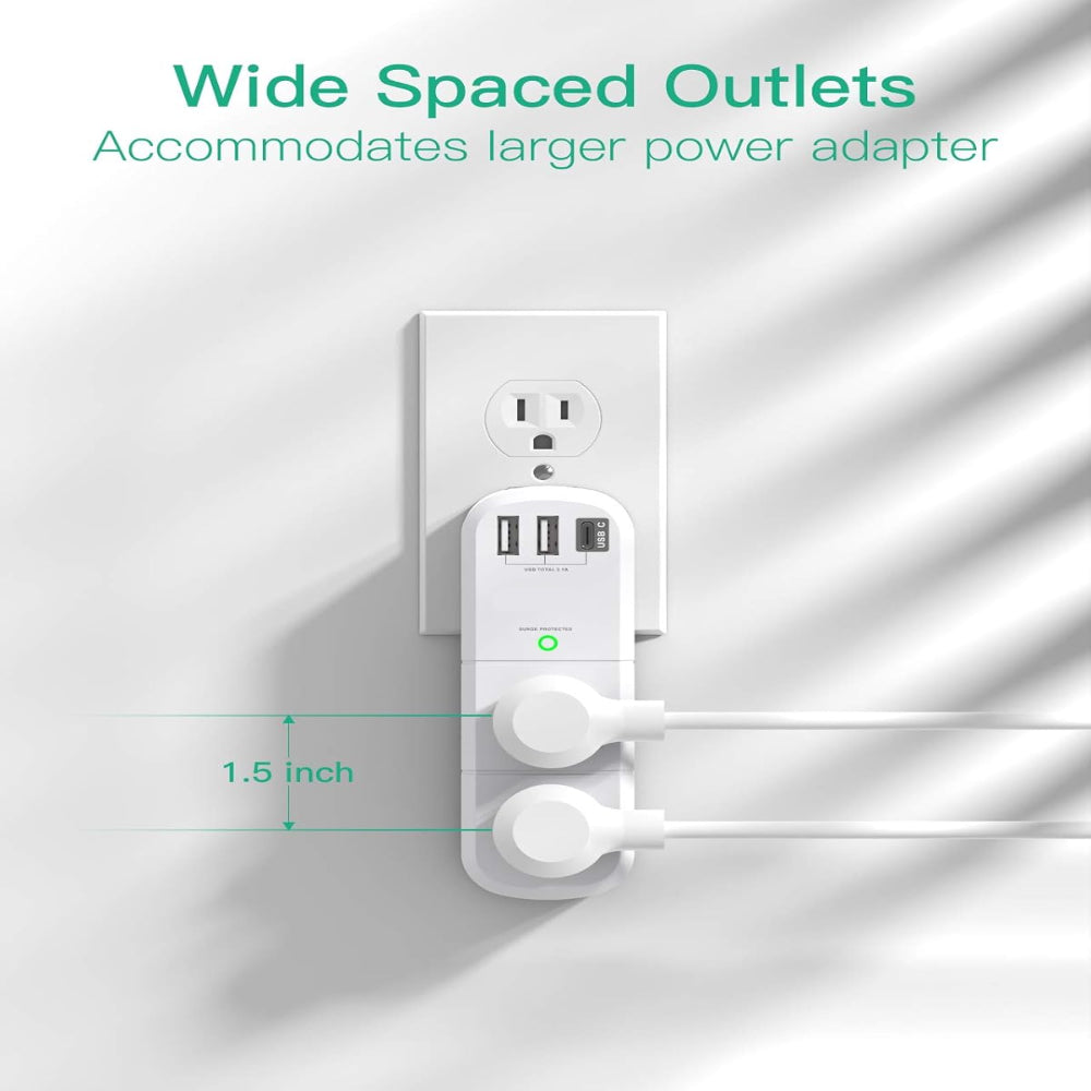 Rotating Outlet Extender – Surge Protector Power Splitter with 6 AC Outlets & 3 USB Ports