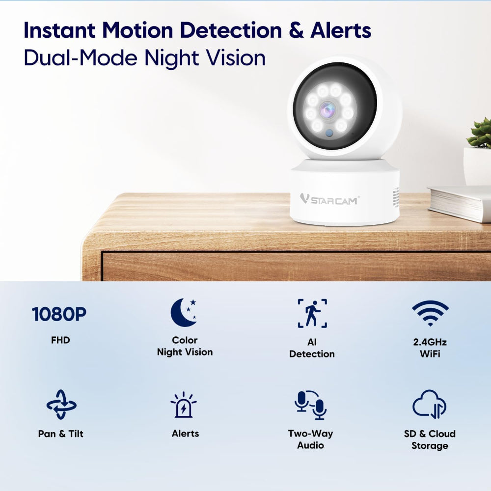 1080P Indoor WiFi Security Camera – 360° Pan Tilt with 5X Zoom, Color Night Vision & 2-Way Audio