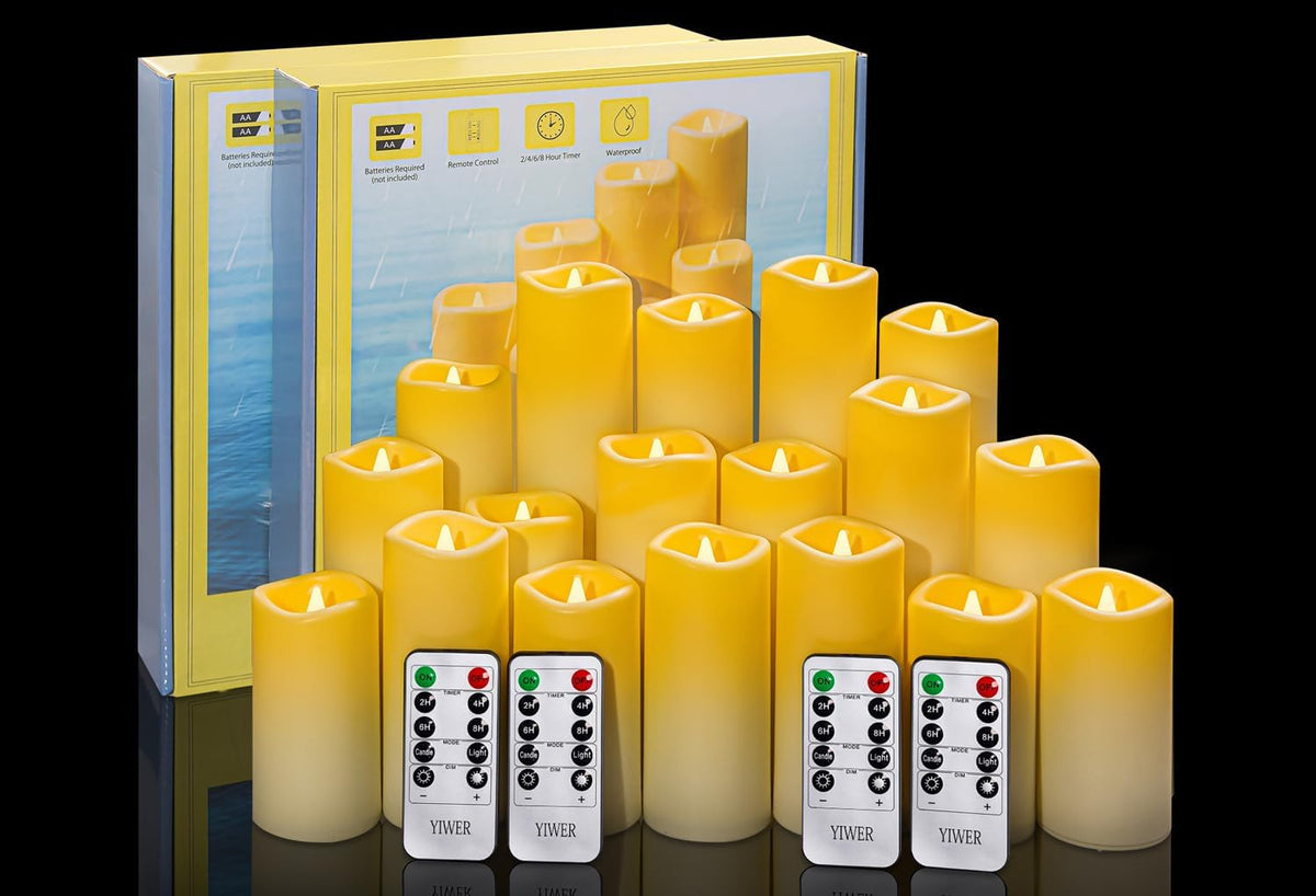12-Pack Waterproof Outdoor Flameless LED Pillar Candles with Remote Control and Timer
