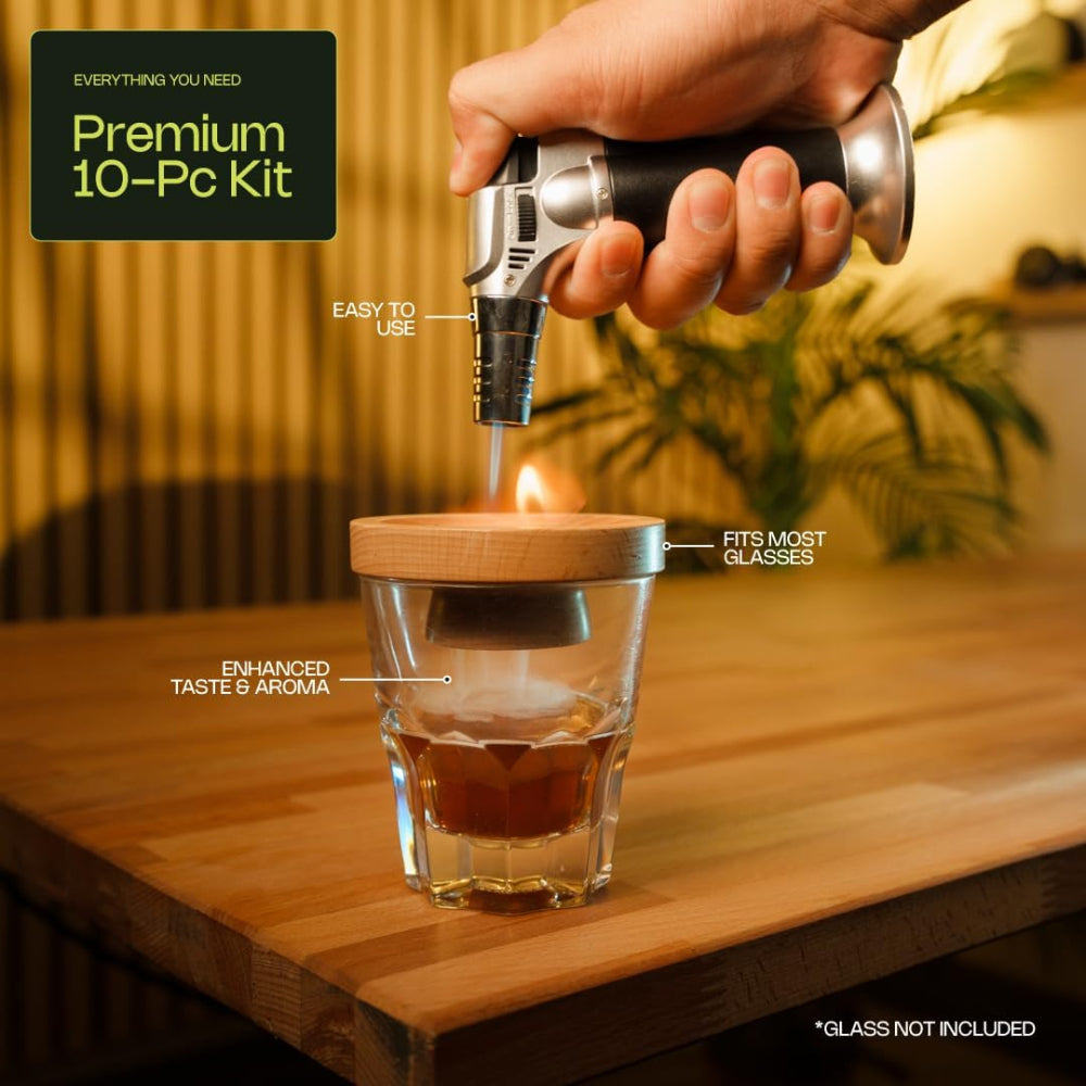 Whiskey Cocktail Smoker Kit with Torch and Wood Chips for Bourbon Drinks