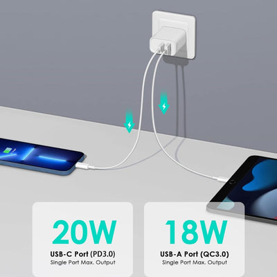 4-Pack USB C Charger Block – 20W PD Fast Charging Multiport Adapter USB A QC 3.0
