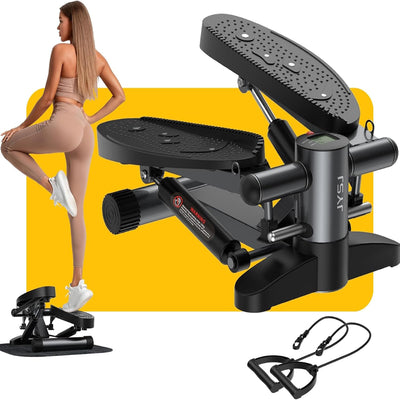 Mini Stepper with Resistance Bands and LCD Monitor for Full Body Workout