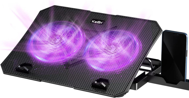 Laptop Cooling Pad with 2 Fans, 5 Height Stands, and 2 USB Ports for 10-15.6" Laptops