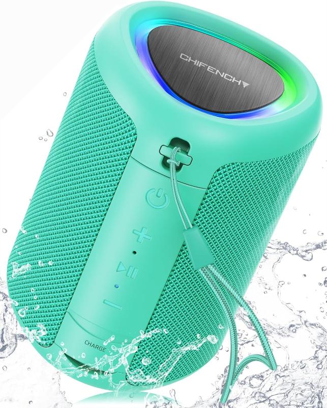 Portable 5.3 Bluetooth Speaker with Lights, Powerful Crystal Clear Sound, IPX5 Waterproof, All Day Playtime