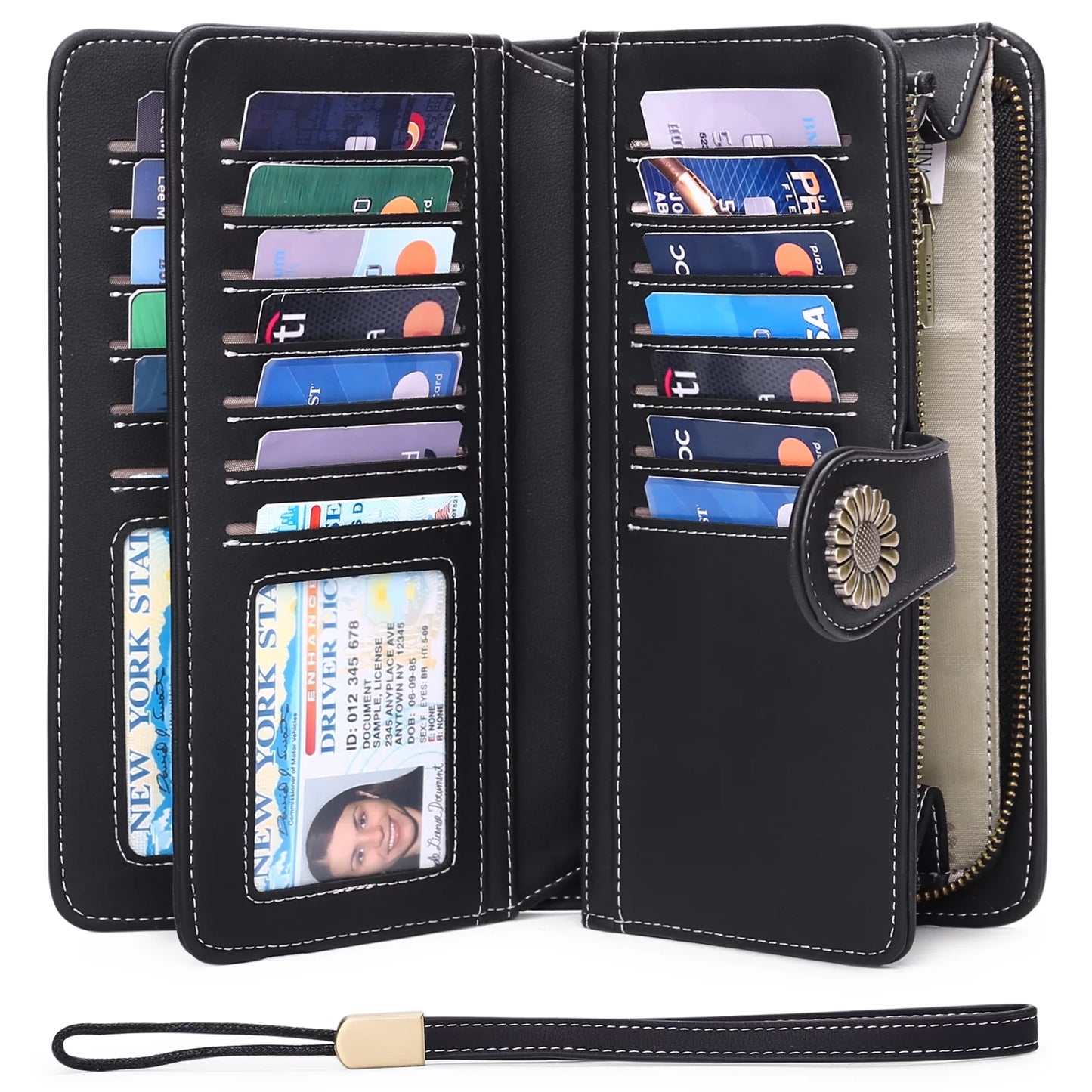 Genuine Leather Credit Card Holder with RFID Blocking Large Capacity Wristlet Wallet