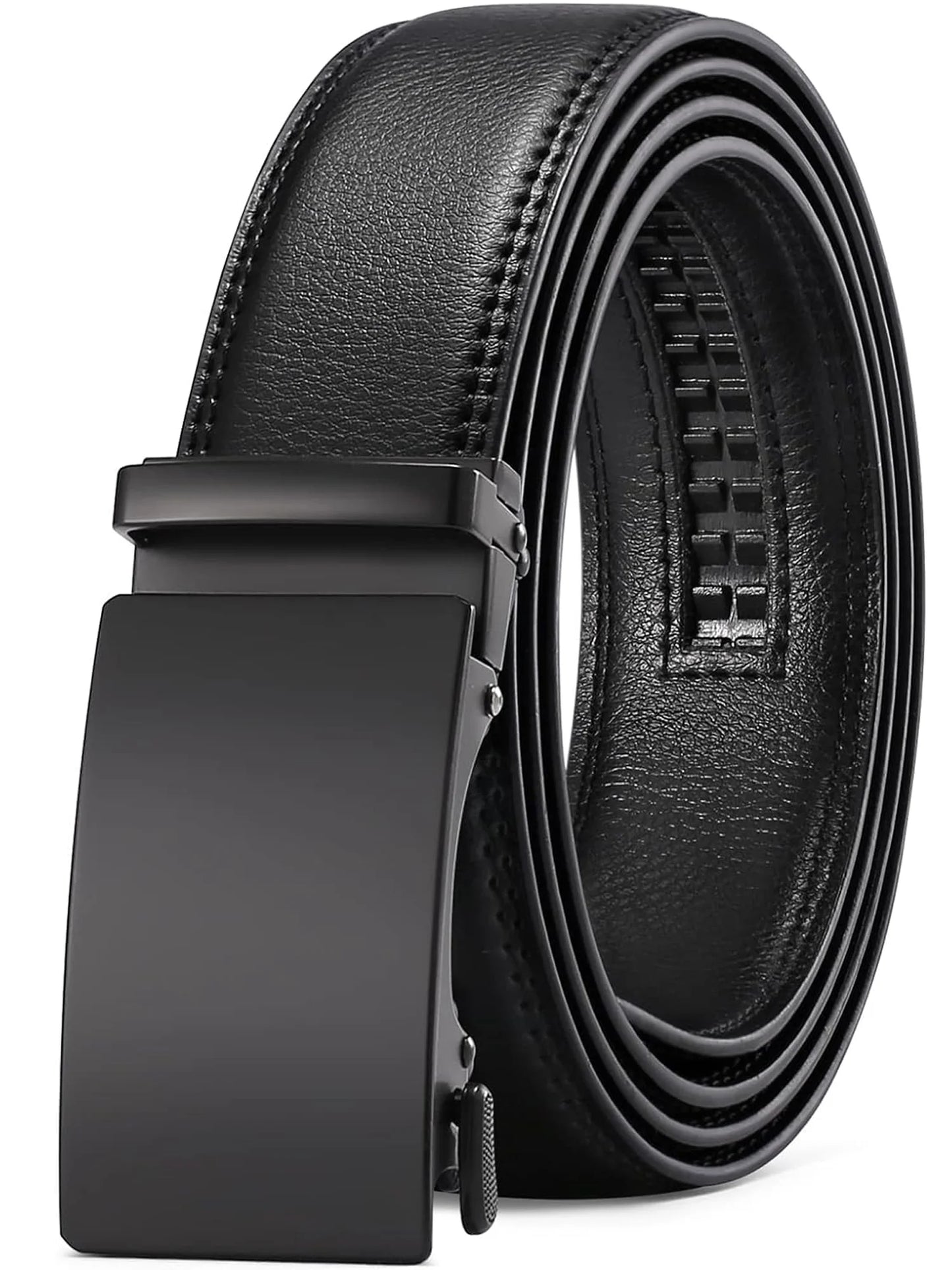 Men's Leather Belt with Automatic Ratchet Buckle Slide - Trim to Fit