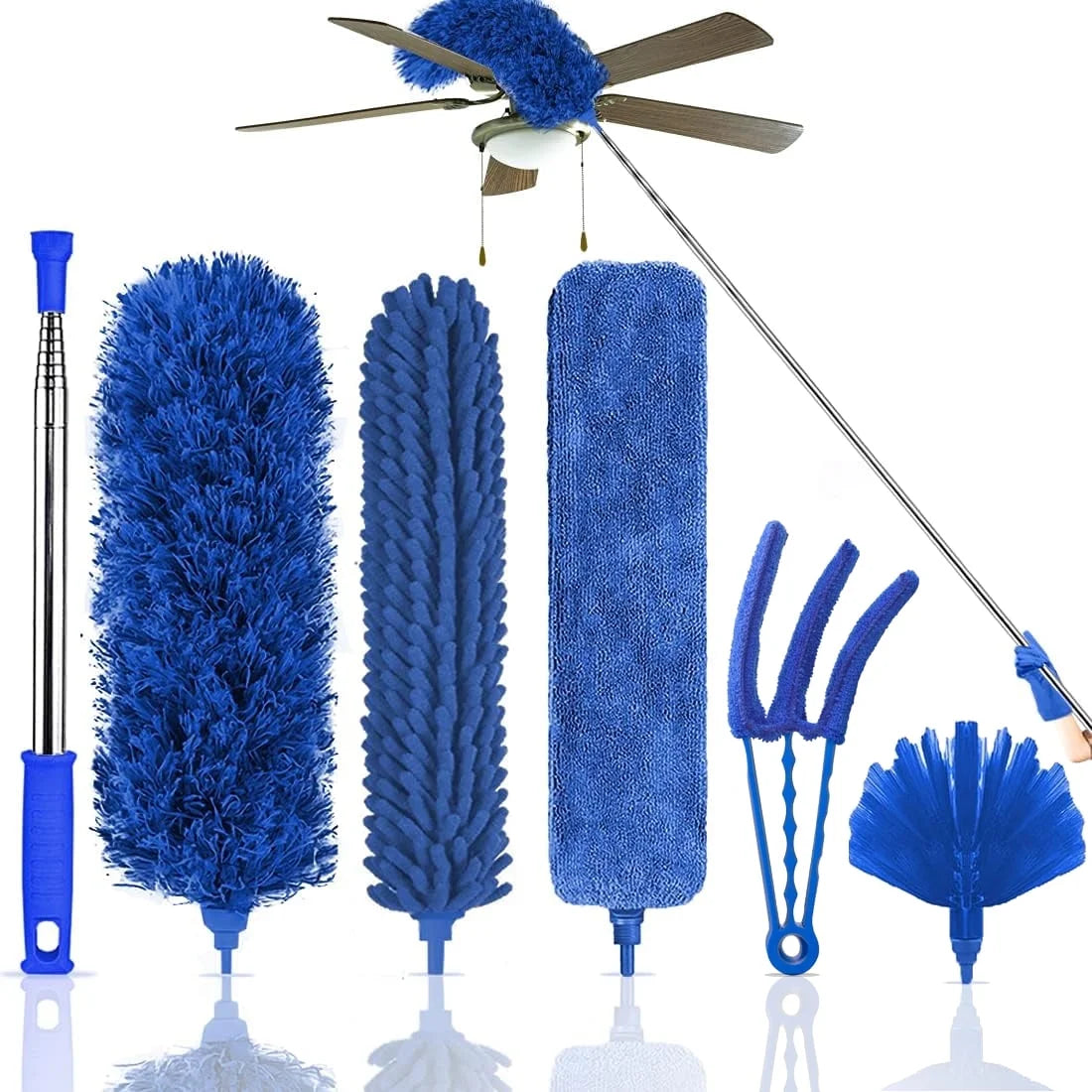 6Pcs Washable Cobweb Dusters with 100” Extension Long Pole Cleaning Kit