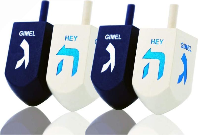 Let's Play The Hanukkah Game - Extra Large Blue & White Wood Dreidels