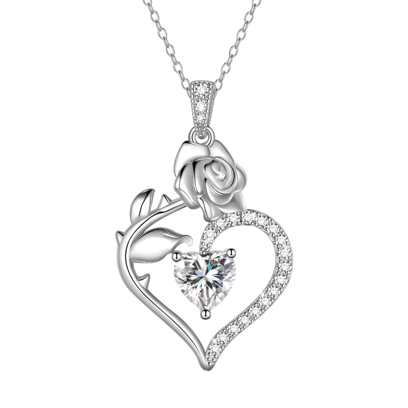 925 Sterling Silver Birthstone Necklace, Rose Flower Heart Pendant Jewelry