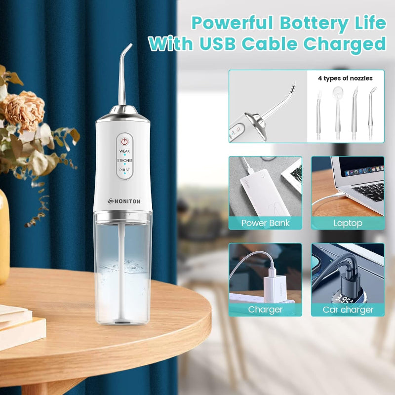 Portable Cordless Water Flosser for Teeth, Rechargeable Oral Irrigator with DIY Mode, 4 Jet Tips, IPX7 Waterproof