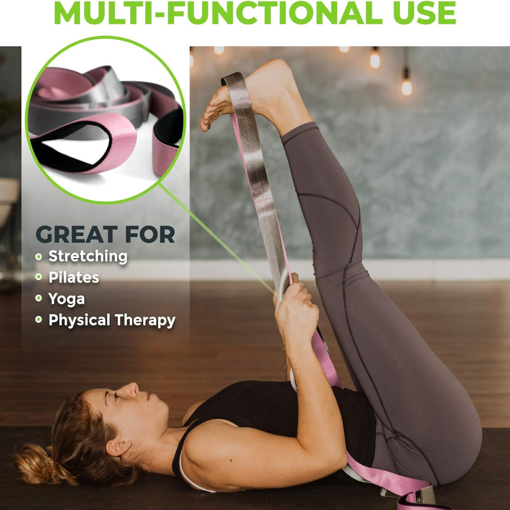 Multi-Loop Stretching Straps – Yoga & Physical Therapy – 1.5" x 8' Neoprene Handles for Leg & Body Stretching
