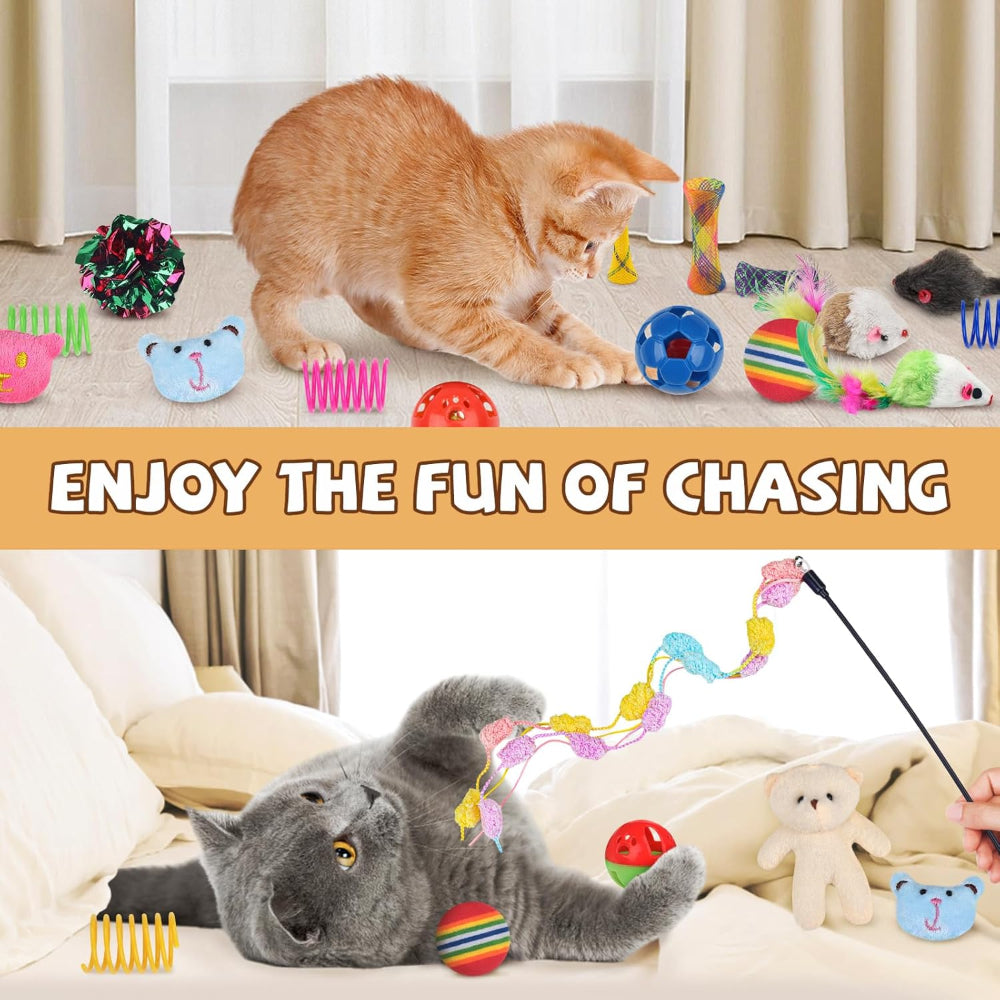 30 Piece Cat Toy Set - Interactive Kitten Toys with Wand Balls Springs and Bells