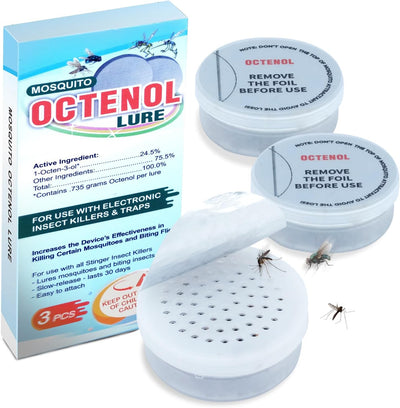 Octenol Pest Lures 90 Days Supply 2023 Upgraded, 3PCs Biting Insect Attractant Refill Cartridge for Fly Traps, Bug Zappers, Mosquito Attractants, Universal Fit (3PCS in 1 Pack)