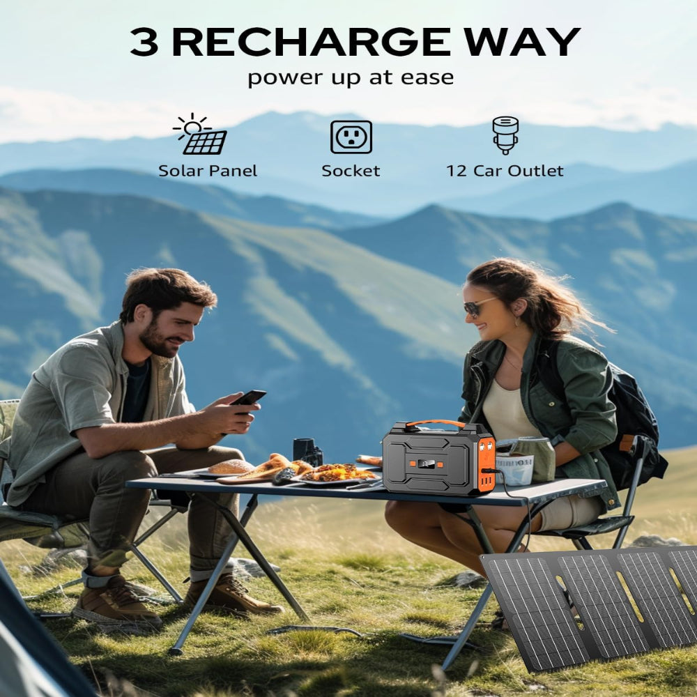 Portable Power Station Battery Bank – Camping & Emergency Backup with AC Outlet, Solar Charging