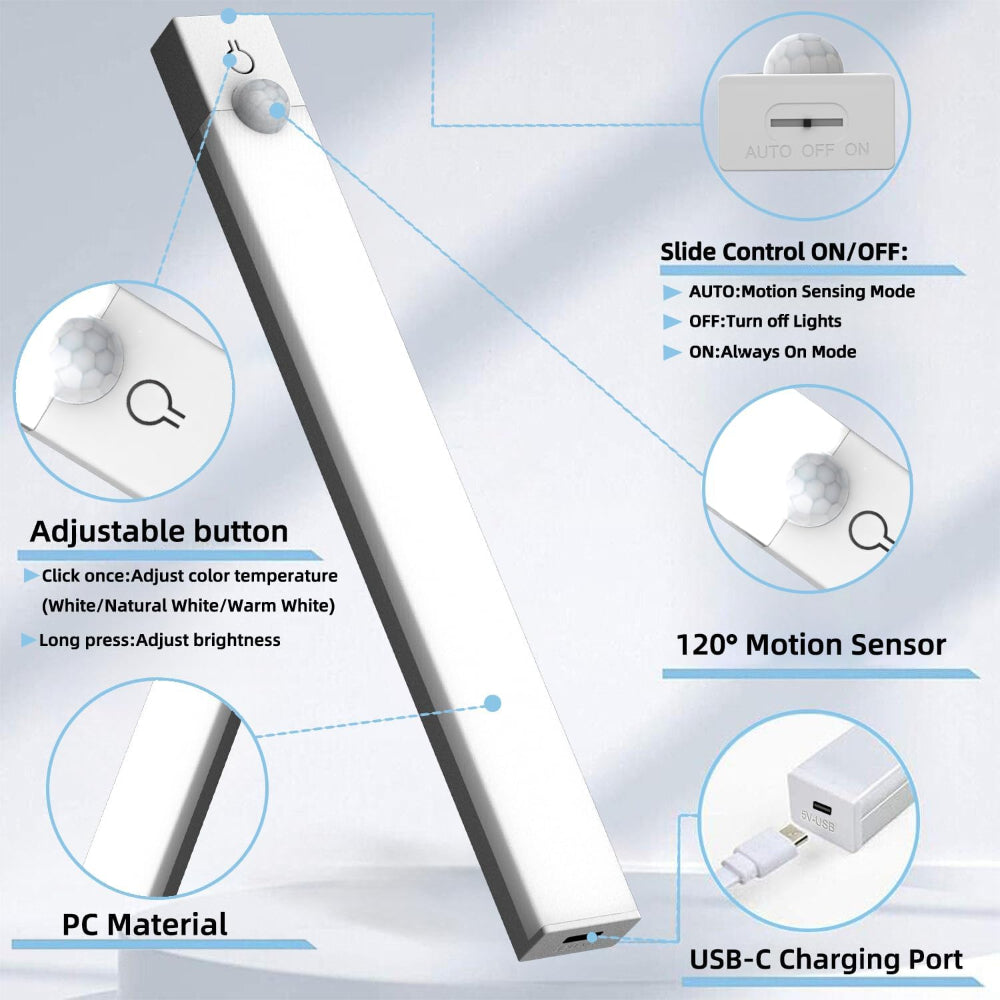 3-Pack Under Cabinet Lights – Rechargeable Motion Sensor LED Lights Dimmable Wireless