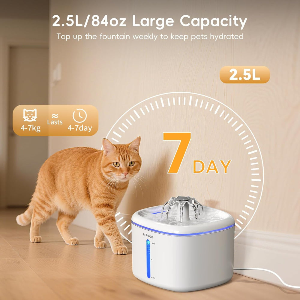 Automatic Cat Water Fountain with Filters - Ultra Quiet Pet Water Dispenser 84oz