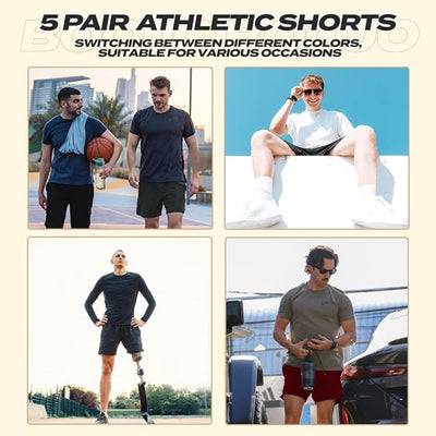 5-Pack Men's Quick Dry Athletic Shorts with Pockets for Gym, Running, and Basketball