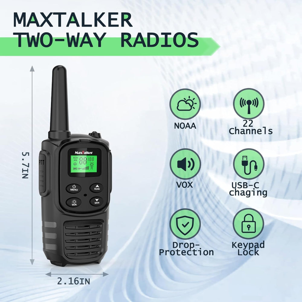 Walkie Talkies Long Range - Rechargeable Two Way Radios with NOAA, VOX and Flashlight