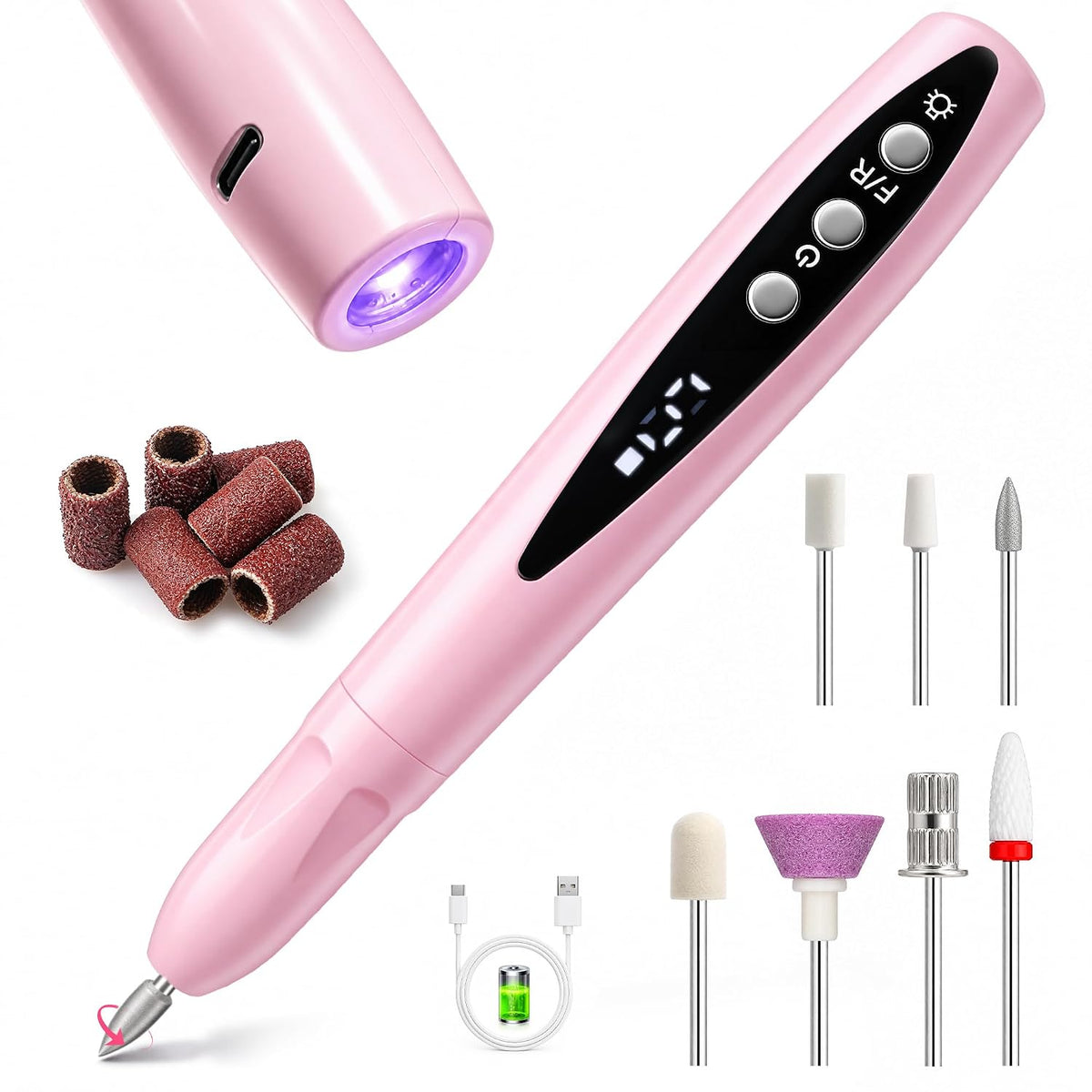 2-in-1 Portable Cordless Electric Nail Drill Kit for Beginners - Pink