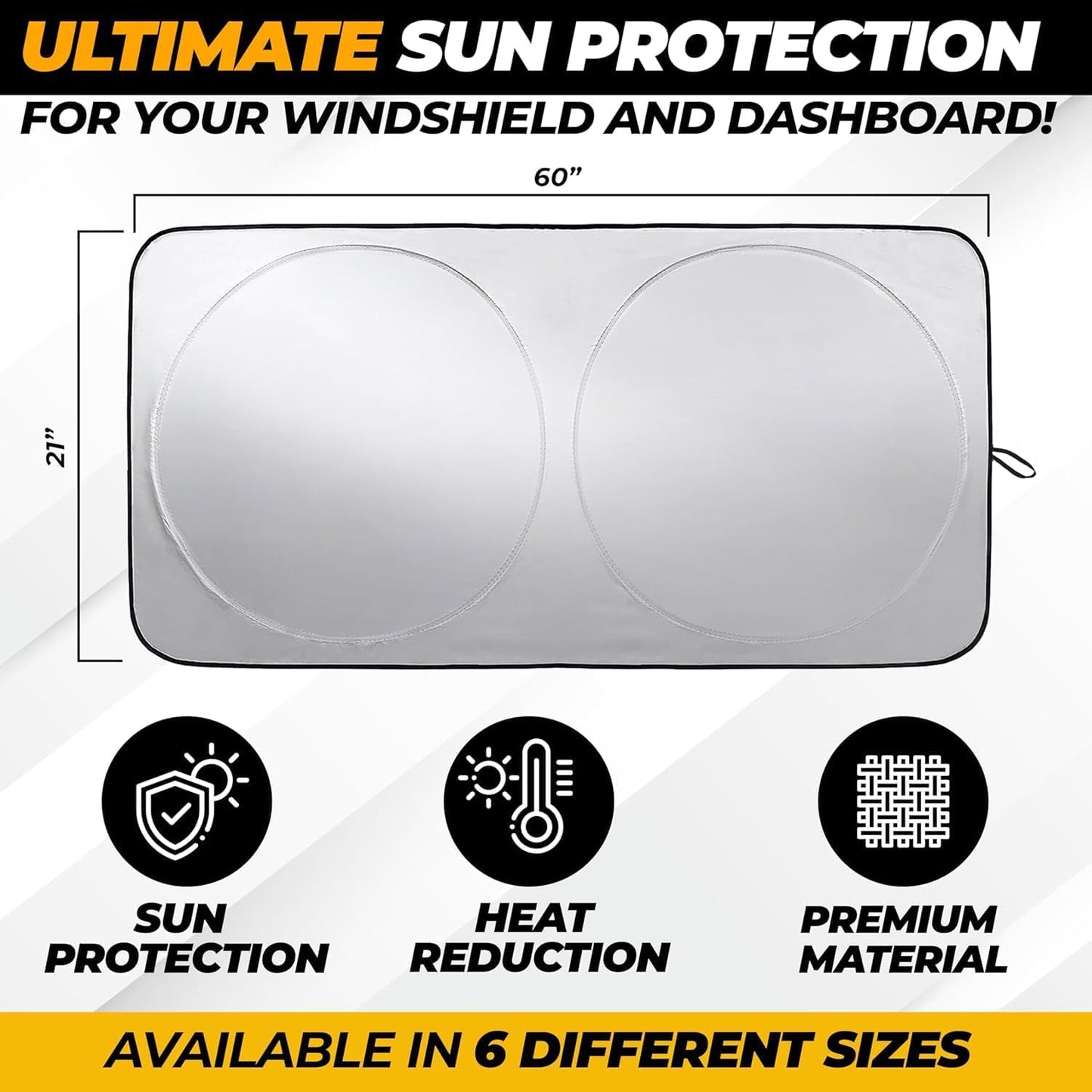 Car Windshield Sun Shade - UV Heat Protection - Foldable Visor for Interior Cooling