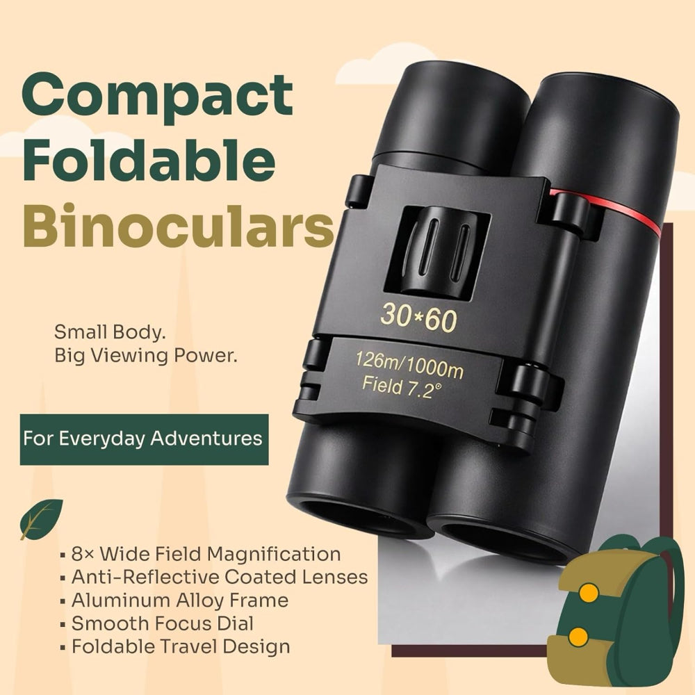 Compact Folding Binoculars – HD Portable Use – Lightweight Pocket Design for Adults & Kids – Bird Watching, Concerts, Theater, Travel & Outdoor Viewing
