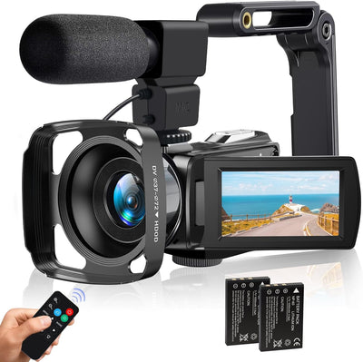 Camcorder Video Camera 4K Ultra HD 48MP WiFi Vlogging Camera for YouTube 3" Touch Screen Camcorder, 18X Digital Zoom Camera Recorder with Microphone, Stabilizer, Lens Hood, Remote and 2 Batteries