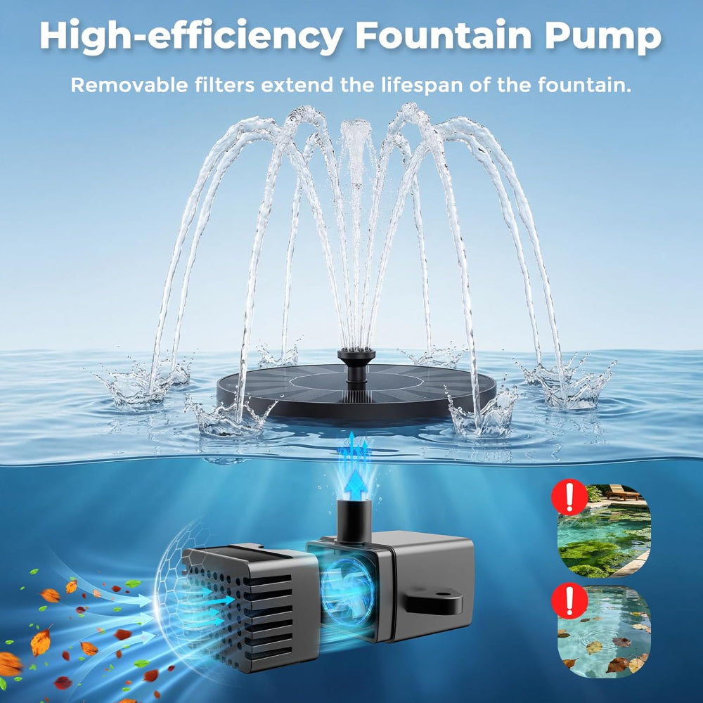 Solar Fountain Pump – Floating Bird Bath Water Fountain with 6 Nozzles for Garden Pond