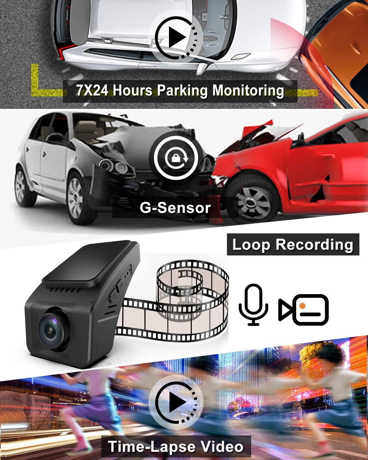 Car Dash Cam Front 1080P FHD WiFi Dash Camera for Cars,Screenless Dashboard Camera Recorder with Super Night Vision, 155° Wide Angle, HDR, Loop Recording, G-Sensor, Time-Lapse, Parking Mode